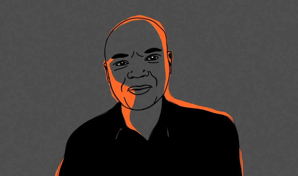 Joseph Omondi, Partner from Kenya in black, white and orange strokes